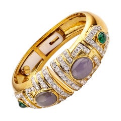 Lavender Jade Emerald Diamond and Gold Cuff Bracelet