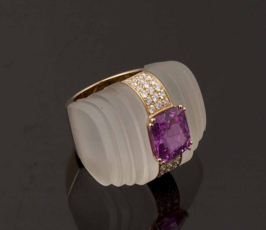 Picchiotti Frosted Rock Crystal Pink Sapphire Diamond Ring