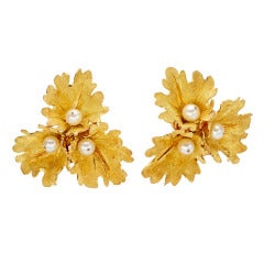 Mario Buccellati Pearl Gold Leaf Earrings