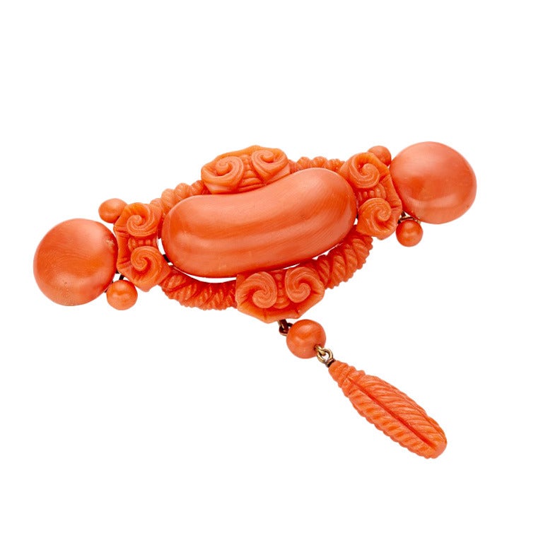 Salmon Carved Coral Brooch
