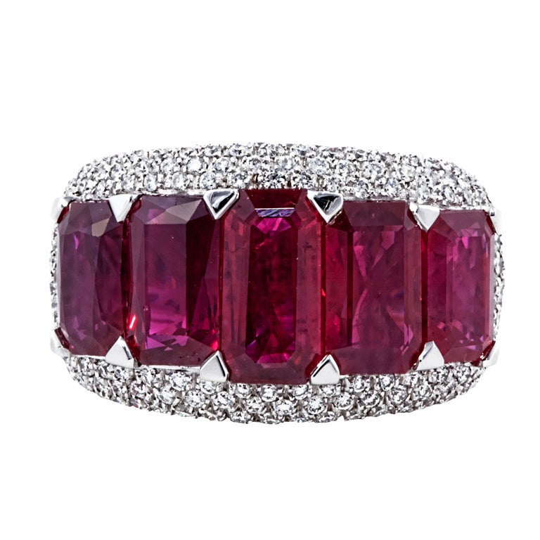 Emerald Cut Ruby Diamond Ring For Sale