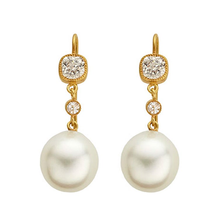 South Sea Pearl Diamond Gold Earrings