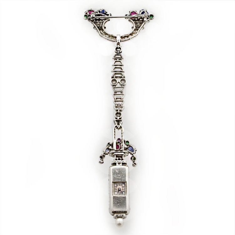 Art Deco Tutti Frutti  Diamond Pendant Watch by Lacloche Freres