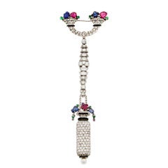 Art Deco Tutti Frutti  Diamond Pendant Watch by Lacloche Freres