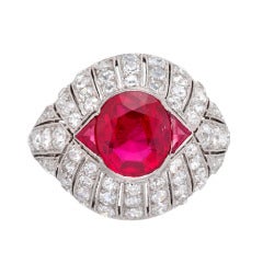 1930s Art Deco 3.88 Carat Mogok Burma Ruby Diamond Platinum Cocktail Ring 10