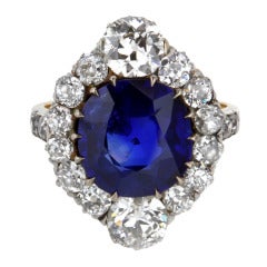 Edwardian 4.84 Carat Fine Burmese Sapphire Diamond Gold Cluster Ring 12