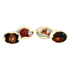 Victorian Enamel Gold Dog Portraits Cufflinks 7