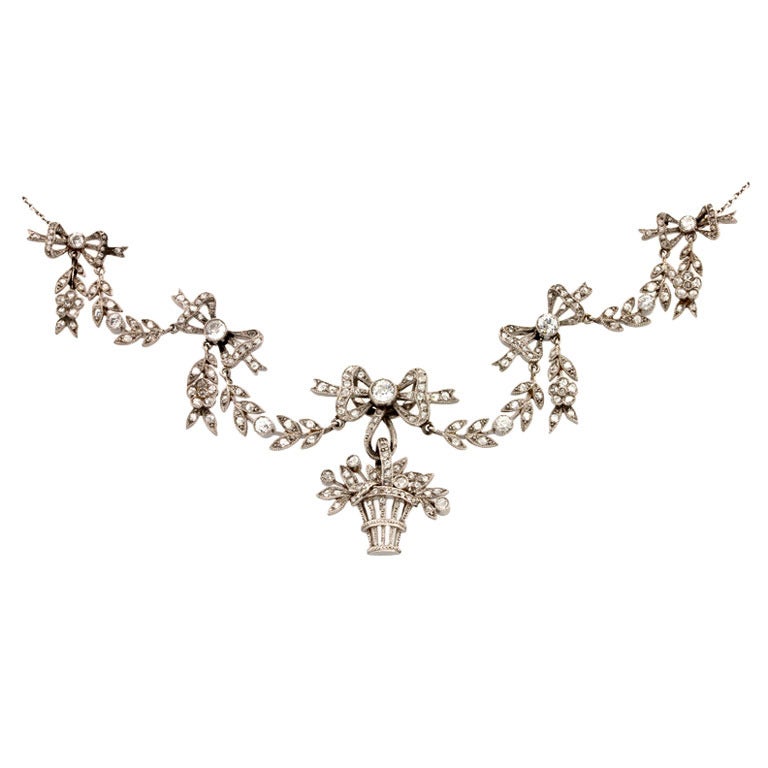 Belle Epoque Garland Style Diamond Gold Platinum Necklace 
