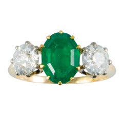2.19 Carat Oval Emerald Diamond Gold Three Stone Ring 12
