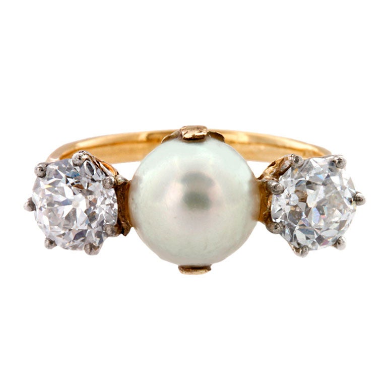 Victorian Natural Pearl Diamond Gold Ring