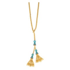 Victorian Gold and Turquoise Lariat Necklace