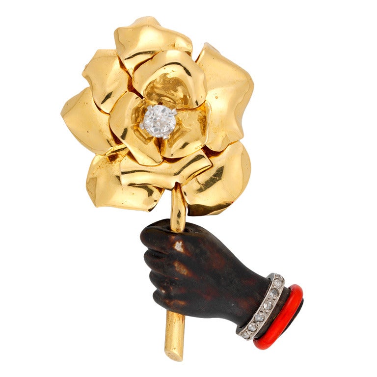 Cartier Hand and Rose Clip