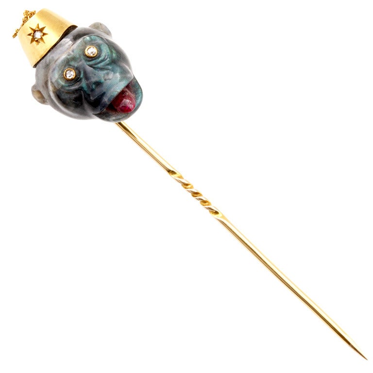Labradorite, Ruby and Diamond Victorian Stick Pin