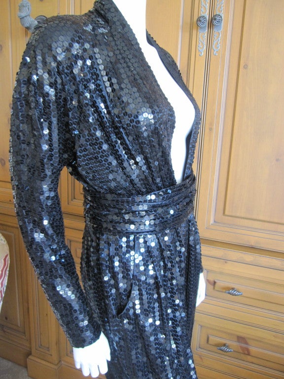 Halston 1970's disco era sexy sequin jumpsuit with belt 1