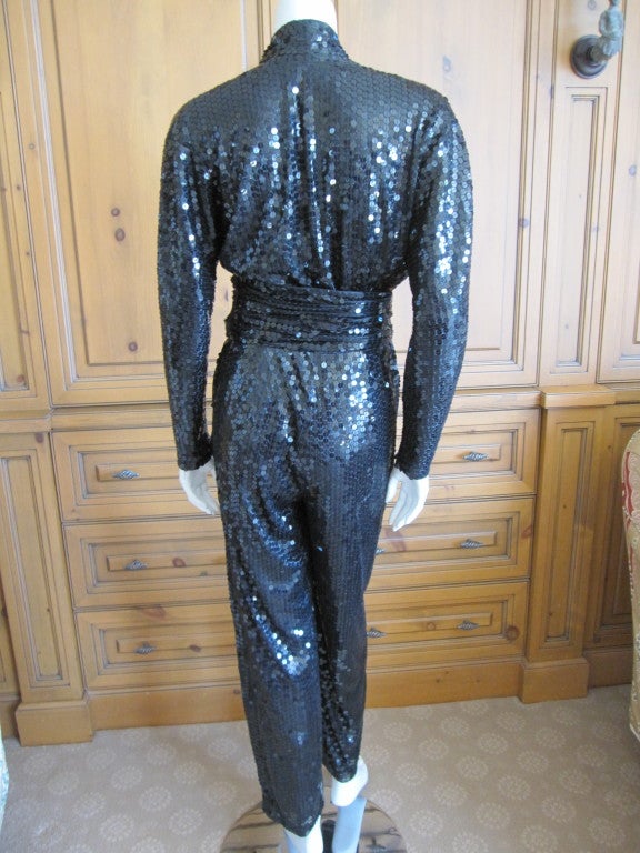 Halston 1970's disco era sexy sequin jumpsuit with belt 2