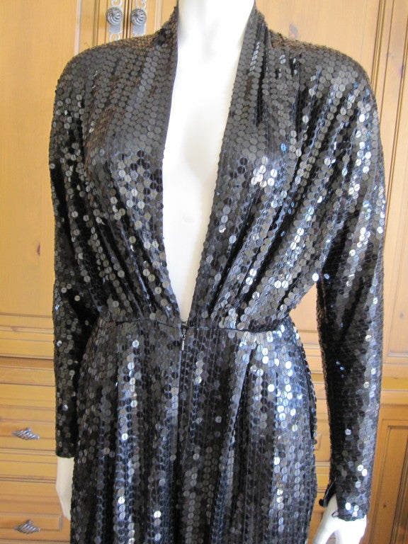 Halston 1970's disco era sexy sequin jumpsuit with belt at ...