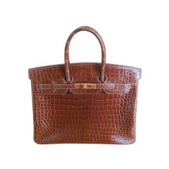 Vintage Hermes 35cm Caramel Crocodile Birkin Bag