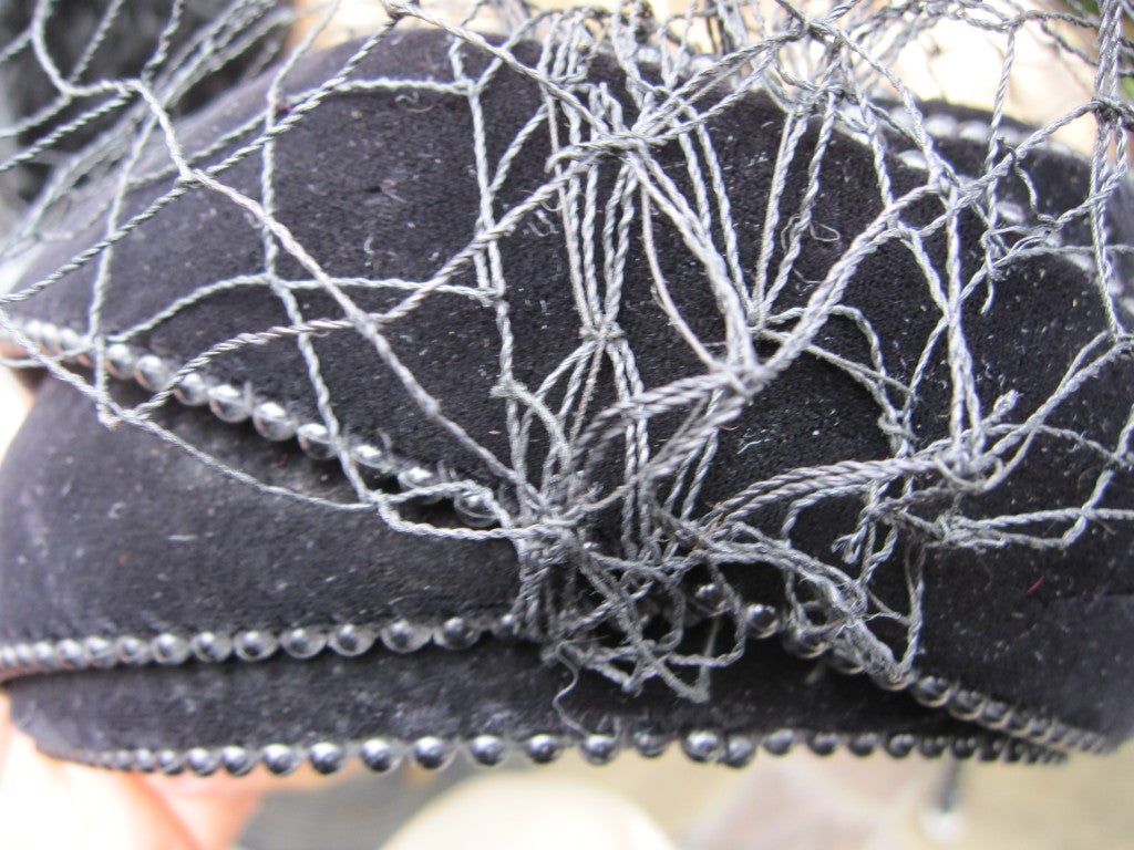 Bes-Ben black velvet beaded hat with veil unworn w tags 3