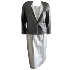 Chanel silver and black leather three piece suit  P '99