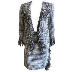 Chanel houndstooth tweed fringed suit with tags P '07