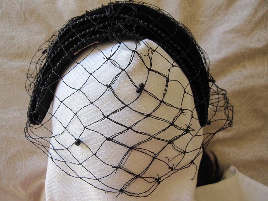 Bes-Ben black velvet beaded hat with veil unworn w tags 4