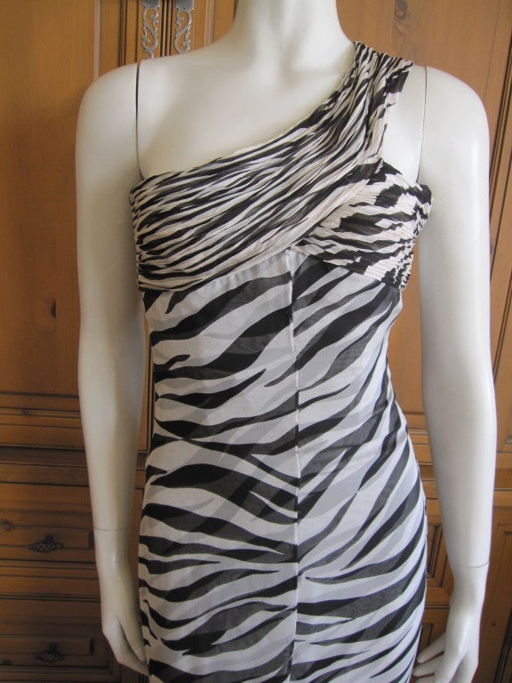 Women's Valentino silk chiffon zebra print one shoulder dress