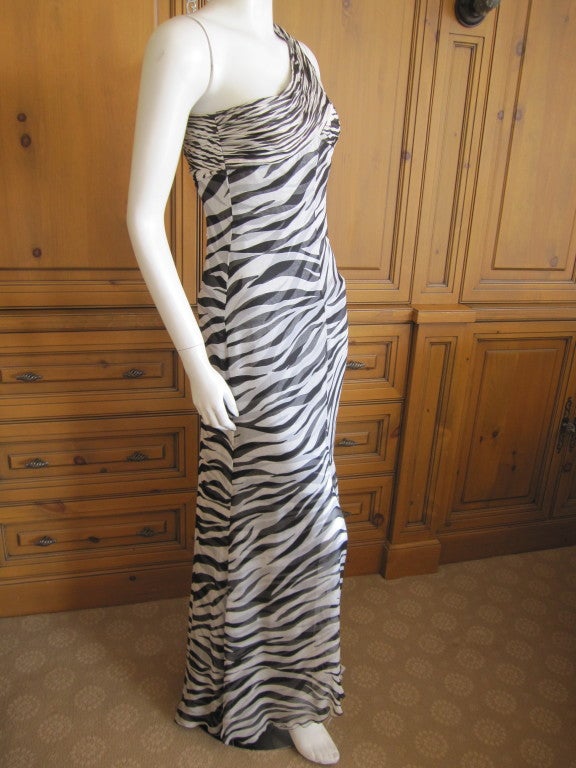 Valentino silk chiffon zebra print one shoulder dress 1