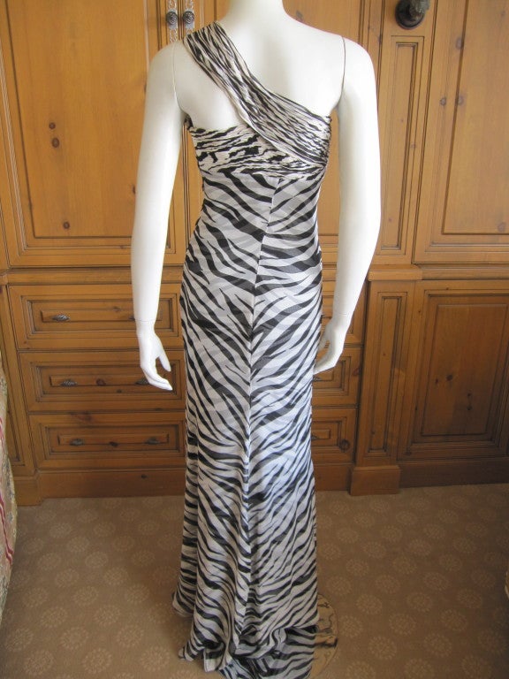 Valentino silk chiffon zebra print one shoulder dress 2