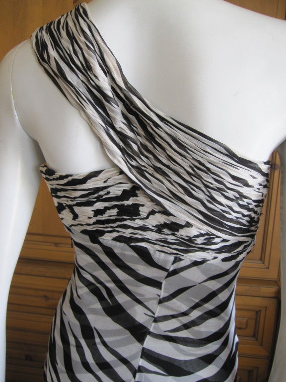 Valentino silk chiffon zebra print one shoulder dress 3