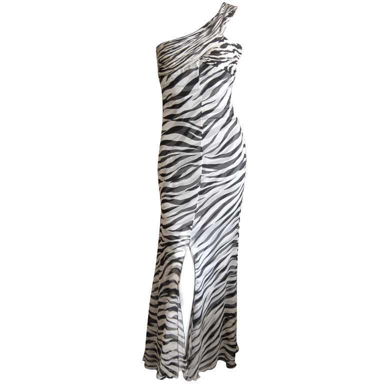 Valentino silk chiffon zebra print one shoulder dress at 1stdibs