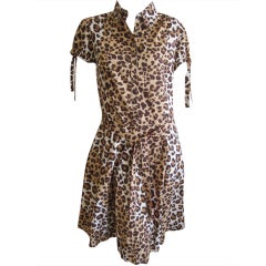 Moschino leopard cotton belted dress with ties at sleeves sz 12