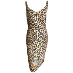Moschino leopard  dress with floral embroidery at hem