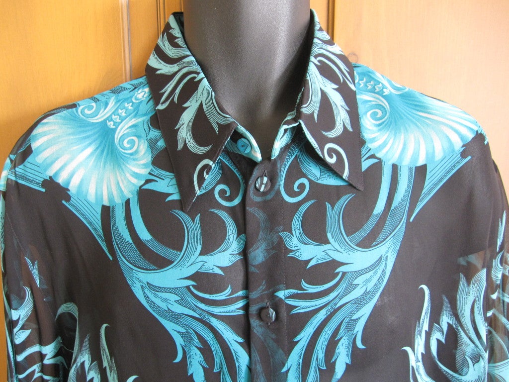 Men's Gianni Versace vintage men's Baroque sheer silk  shirt sz 54