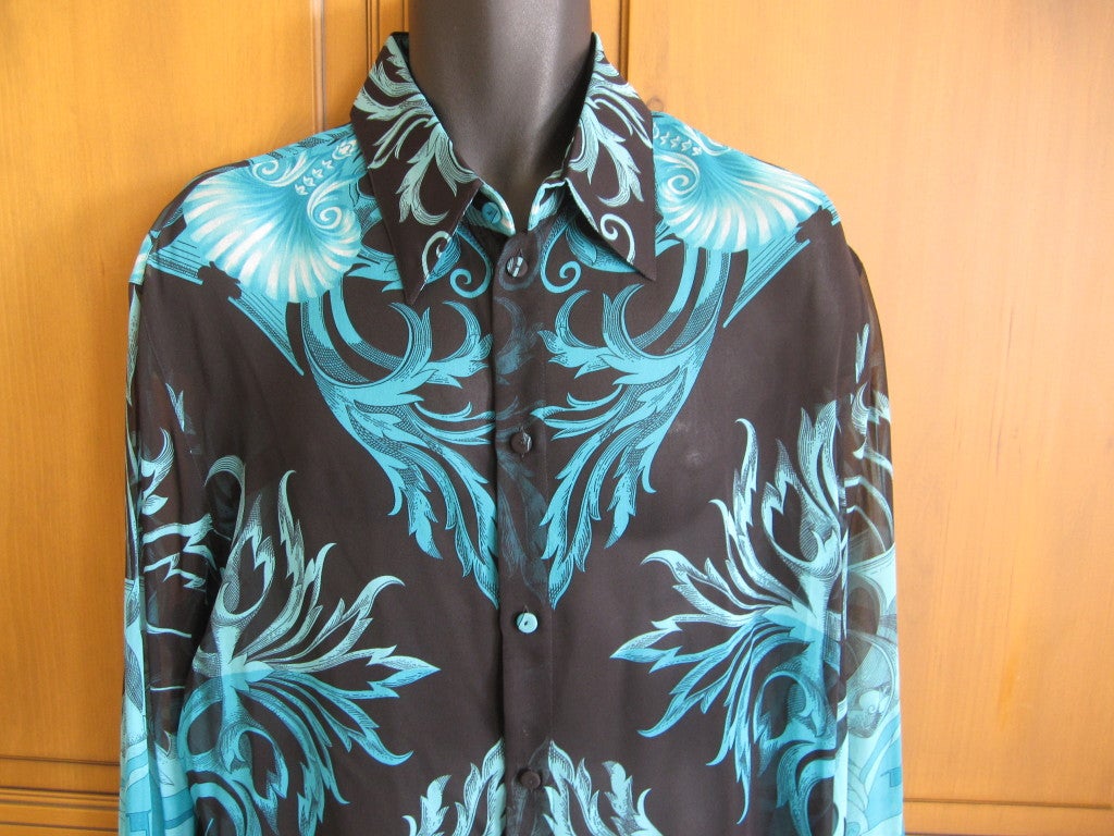 Gianni Versace vintage men's Baroque sheer silk  shirt sz 54 1
