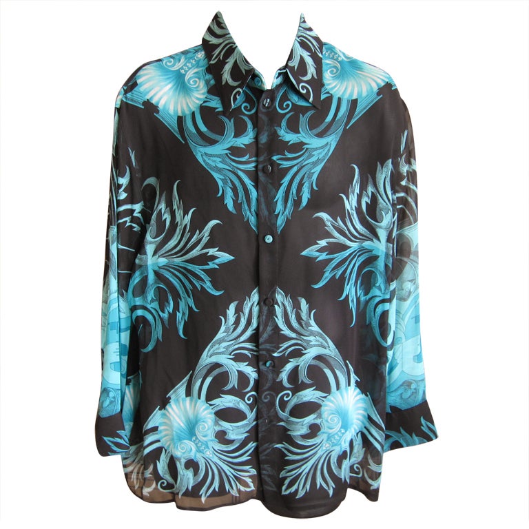 Gianni Versace vintage men's Baroque sheer silk  shirt sz 54