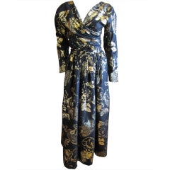 Lanvin black and gold silk 1970s' ensemble with sexy wrap top