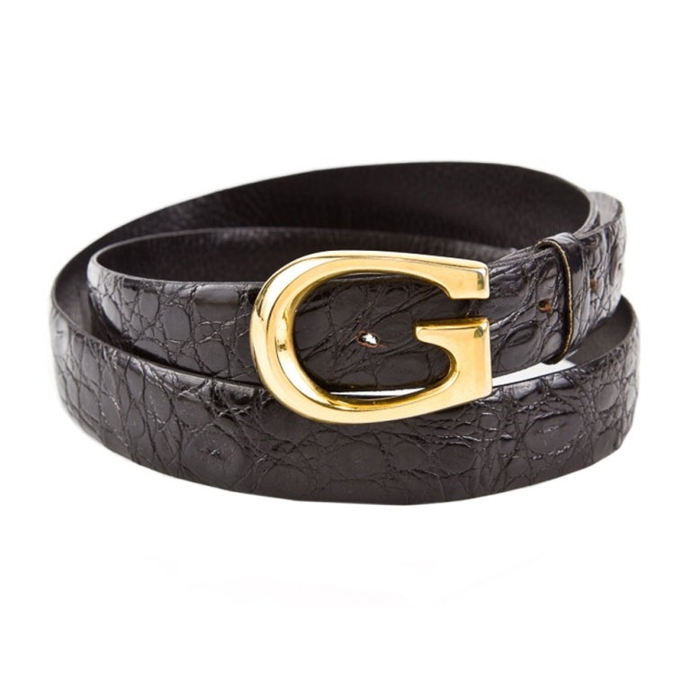 Gucci Alligator belt with Gold G buckle at 1stdibs