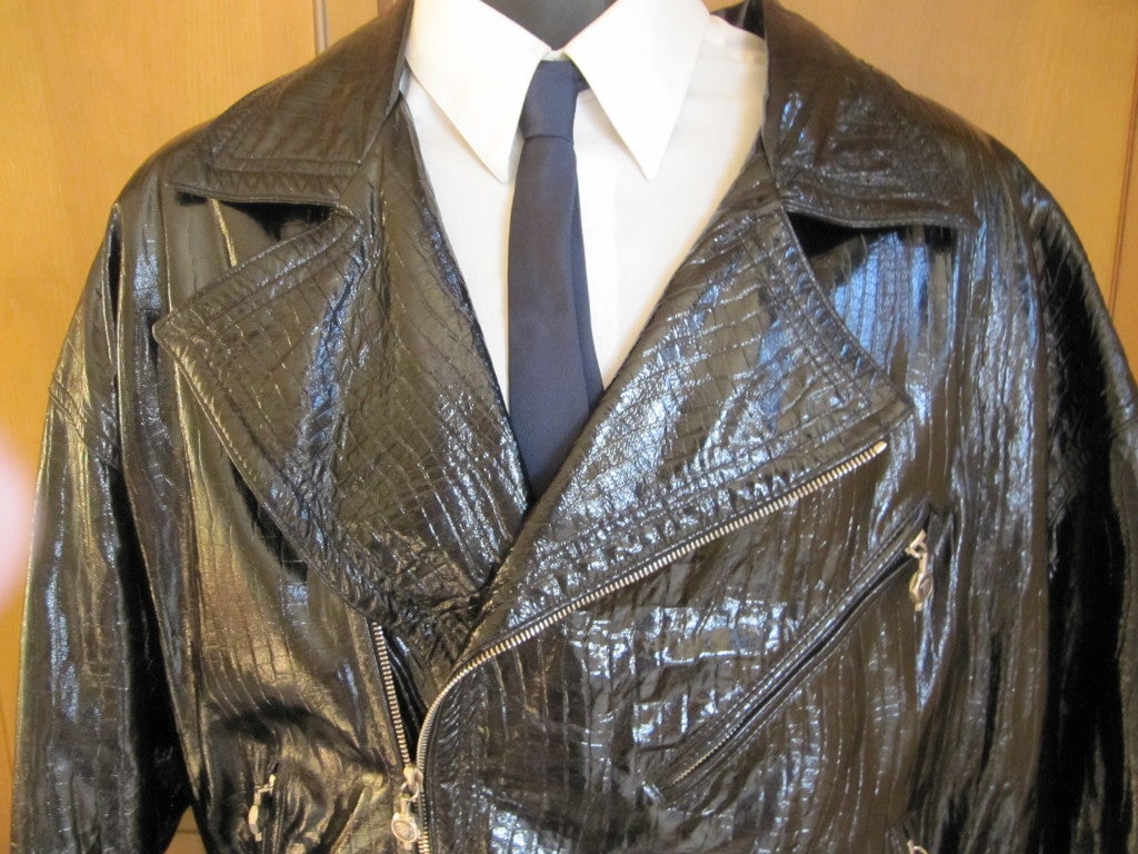 Men's Gianni Versace 1984 Alligator emboss Patent leather Moto Jacket