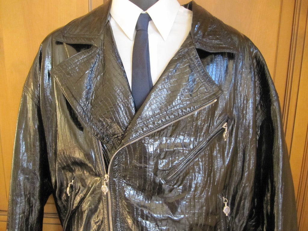 Gianni Versace 1984 Alligator emboss Patent leather Moto Jacket 2