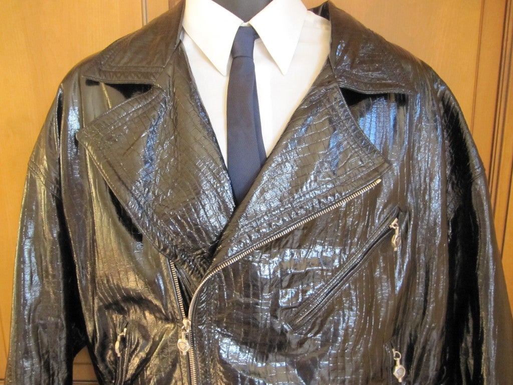 Gianni Versace 1984 Alligator emboss Patent leather Moto Jacket 3