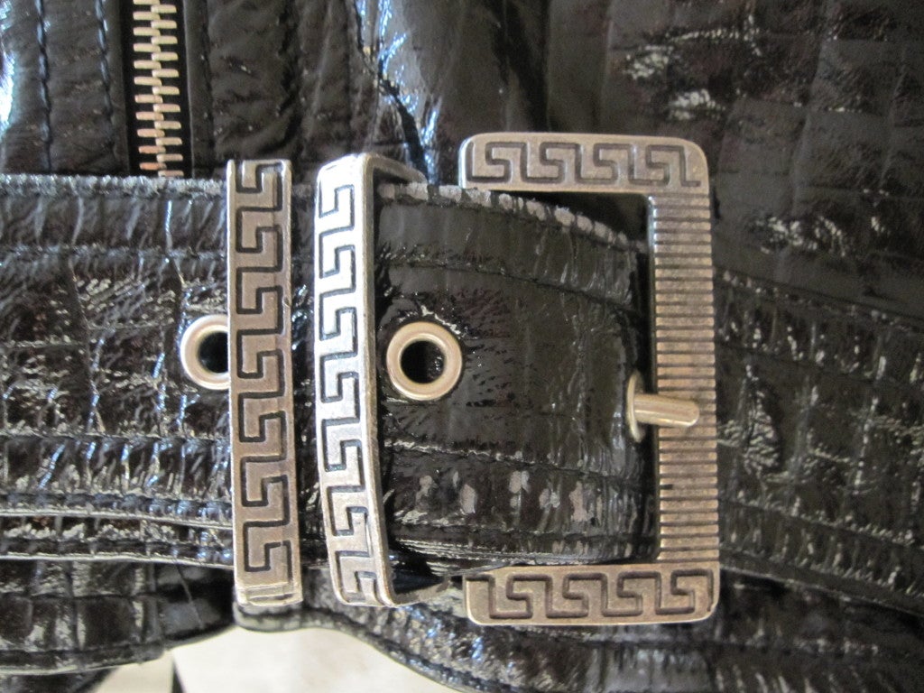 Gianni Versace 1984 Alligator emboss Patent leather Moto Jacket 5