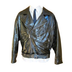 Vintage Gianni Versace 1984 Alligator emboss Patent leather Moto Jacket