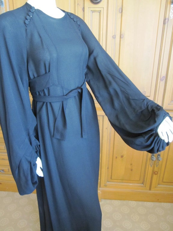 Ossie Clark romantic black crepe dress with poet sleeves 1