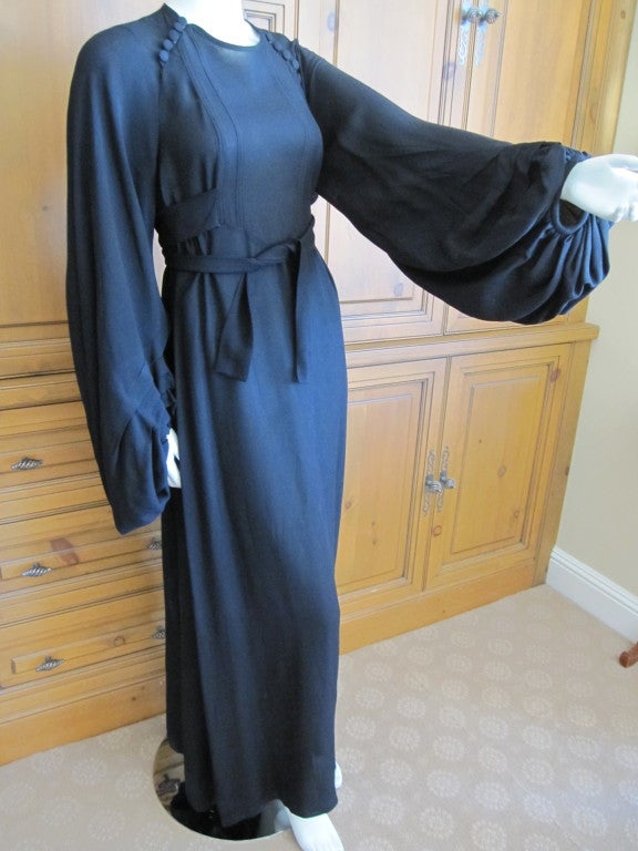Ossie Clark romantic black crepe dress with poet sleeves 2