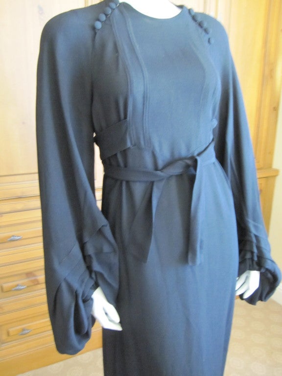 Ossie Clark romantic black crepe dress with poet sleeves 4