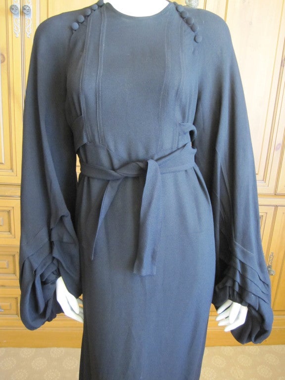 Ossie Clark romantic black crepe dress with poet sleeves 6