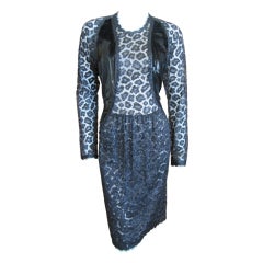 Geoffrey Beene silk leopard lace&panne velvet Little Black Dress
