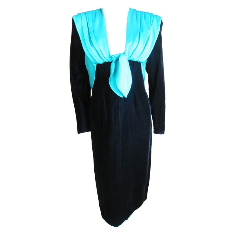 Jacqueline de Ribes elegant black velvet dress with silk draping at 1stDibs