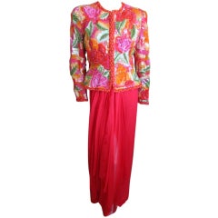 Oscar De la Renta richly embellished floral jacket, skirt , shawl