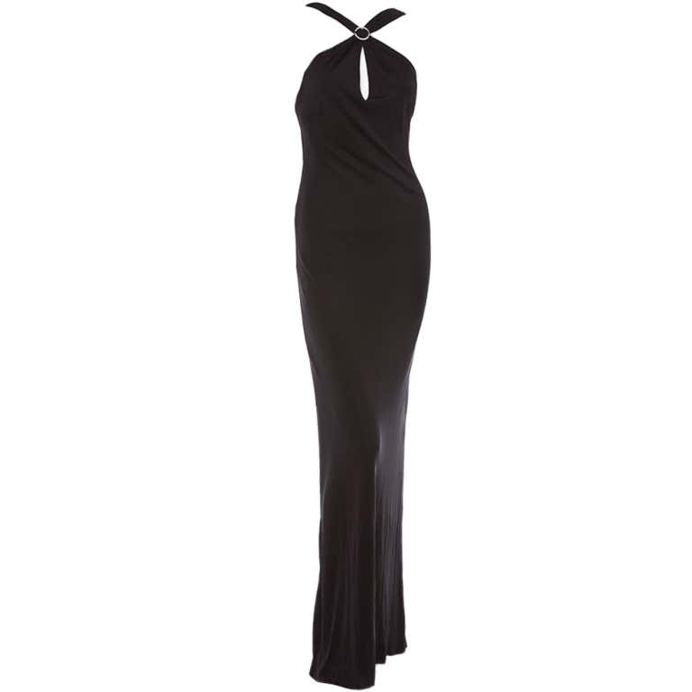 Gianni Versace Vintage Versus backless black evening dress jewel at 1stDibs